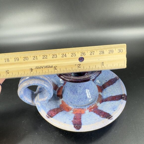 Hand Made Studio Art Pottery Candle Stick Holder Set 2 Multicolor Drop Glaze VTG - Picture 8 of 15